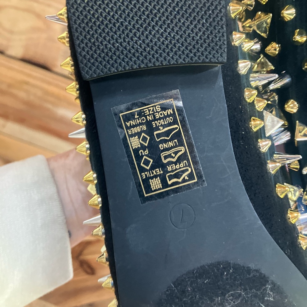 Black Studded Slip-On Loafers with Gold And Silver Spikes - Picture 3 of 15